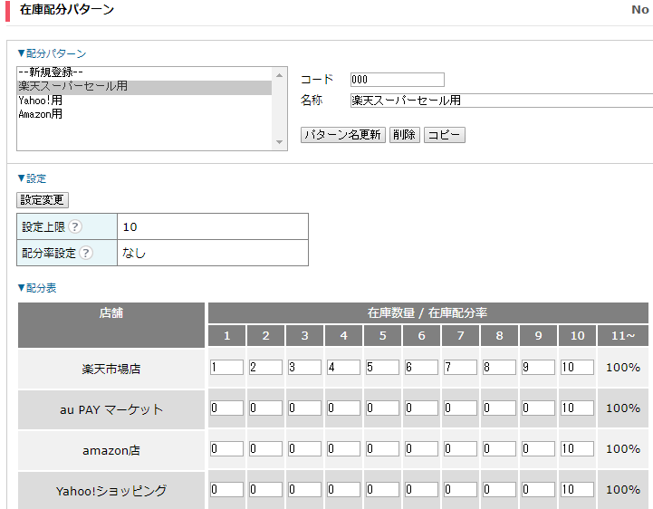 在庫配分パターン
